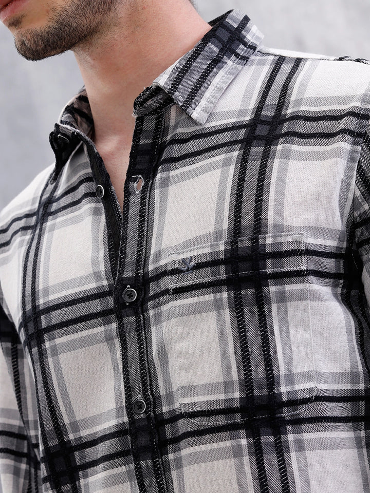 Yarn Checked Slim Fit Shirt | Grey