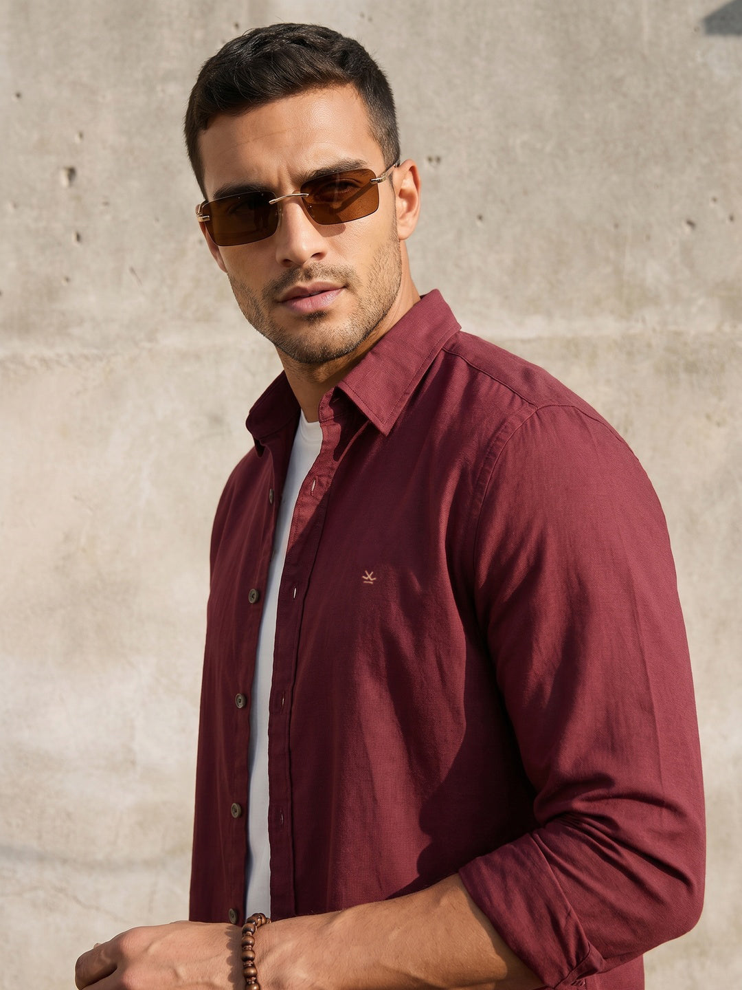 Solid Linen Blend Shirt | Wine