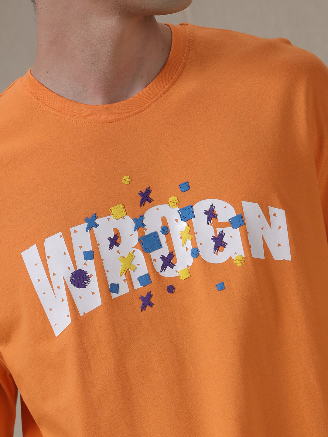 Wrogn Print Oversized Orange T-Shirt