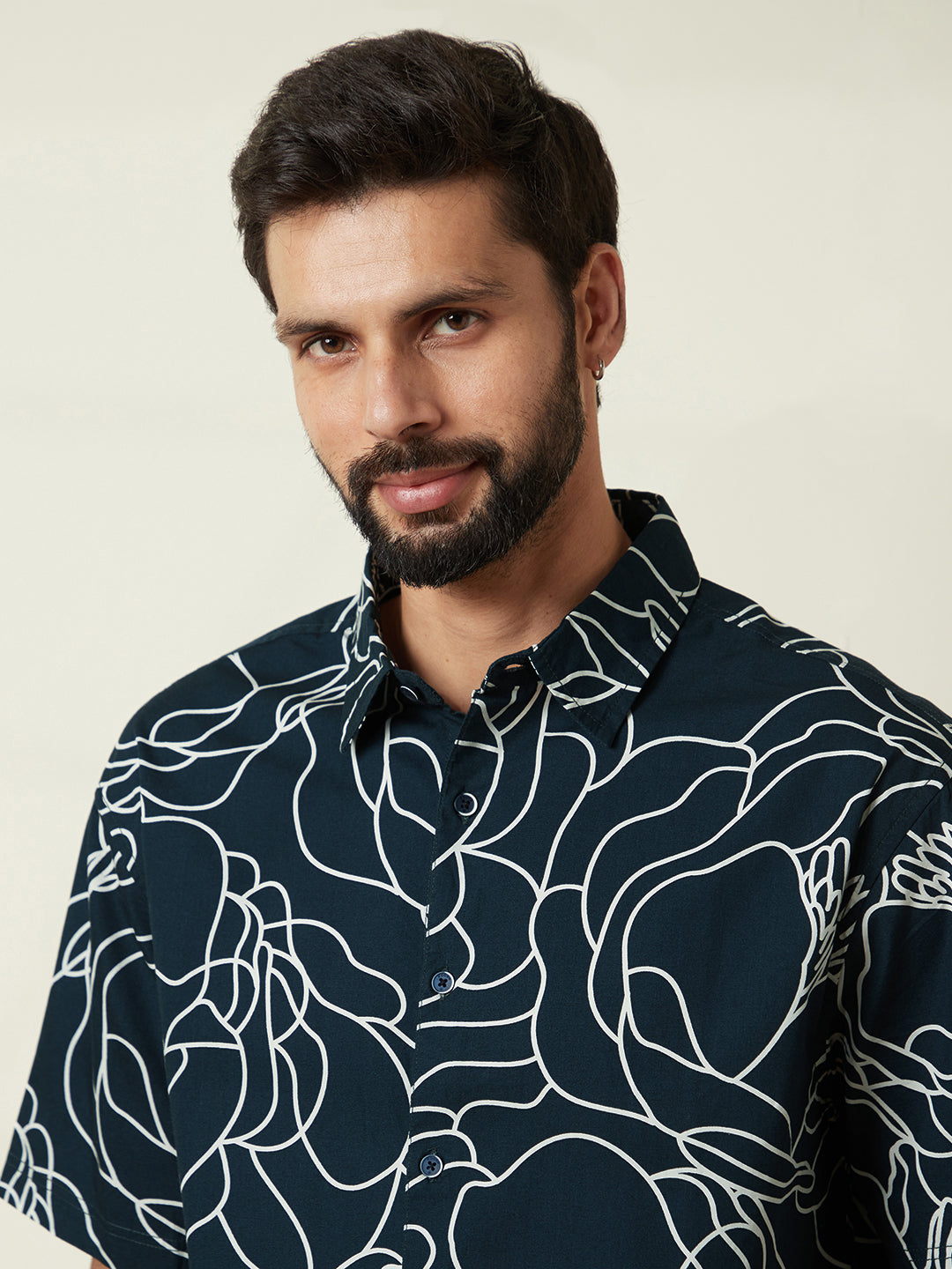 Abstract AOP Comfort Fit Shirt in Navy