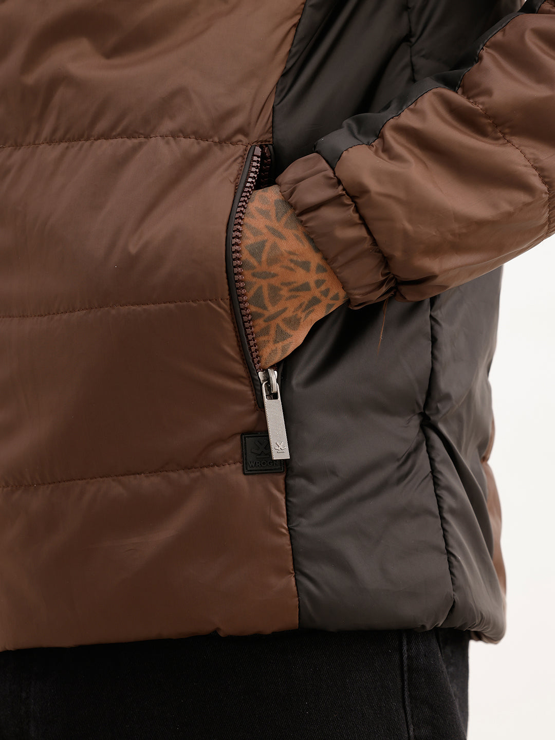 Solid Regular Fit Puffer Jacket | Brown