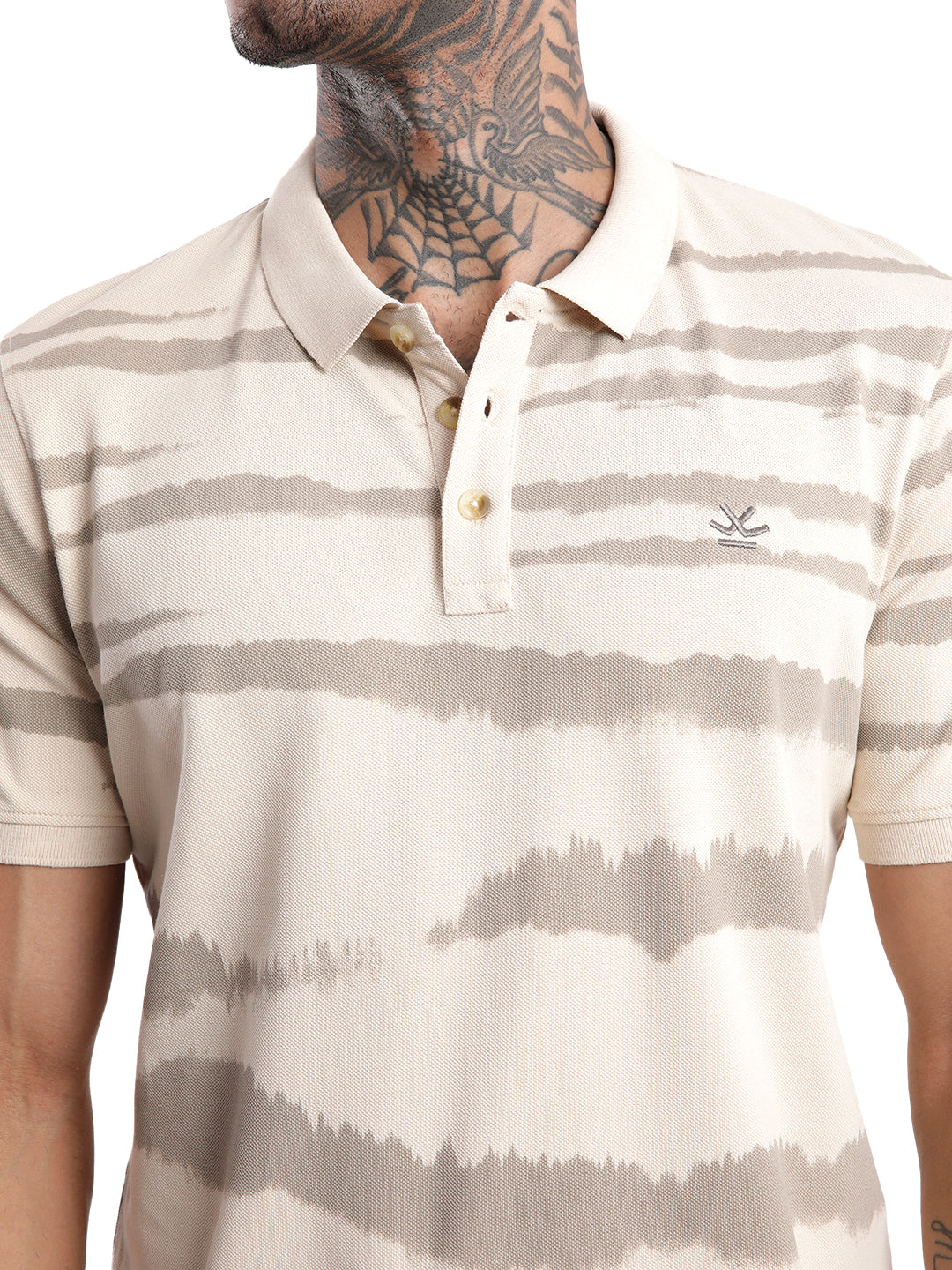 Classic BeigeAbstract Printed Polo T-Shirt