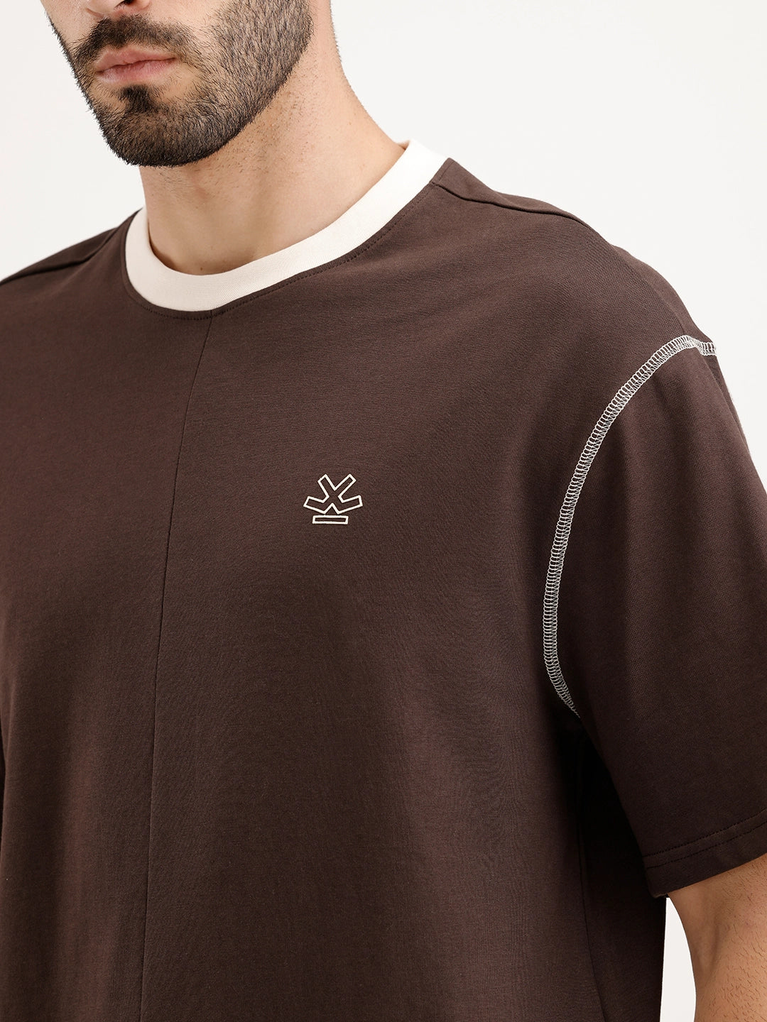 Oversized Fit Cut & Sew T-Shirt | Brown