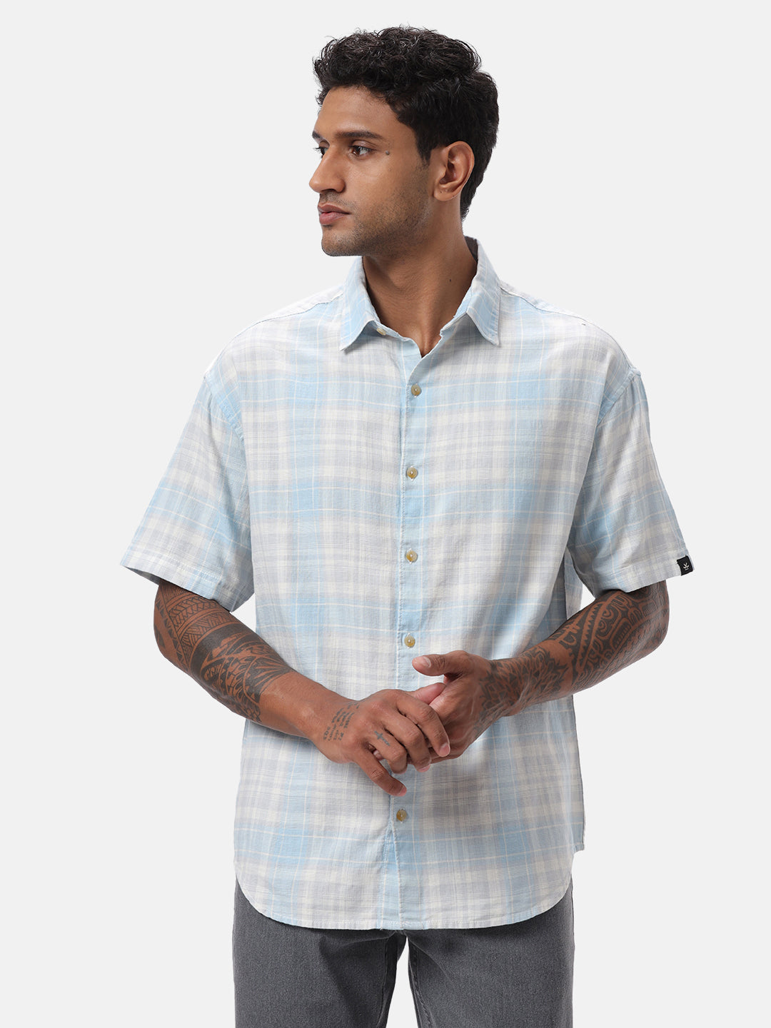 Subtle Blue Checkered Casual Shirt