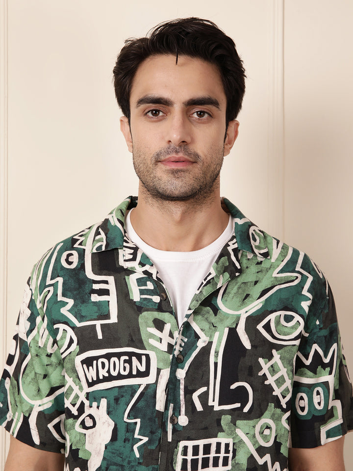 AOP Fluid Viscose Shirt | Green