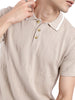 Beige Jacquard Knit Polo T-Shirt