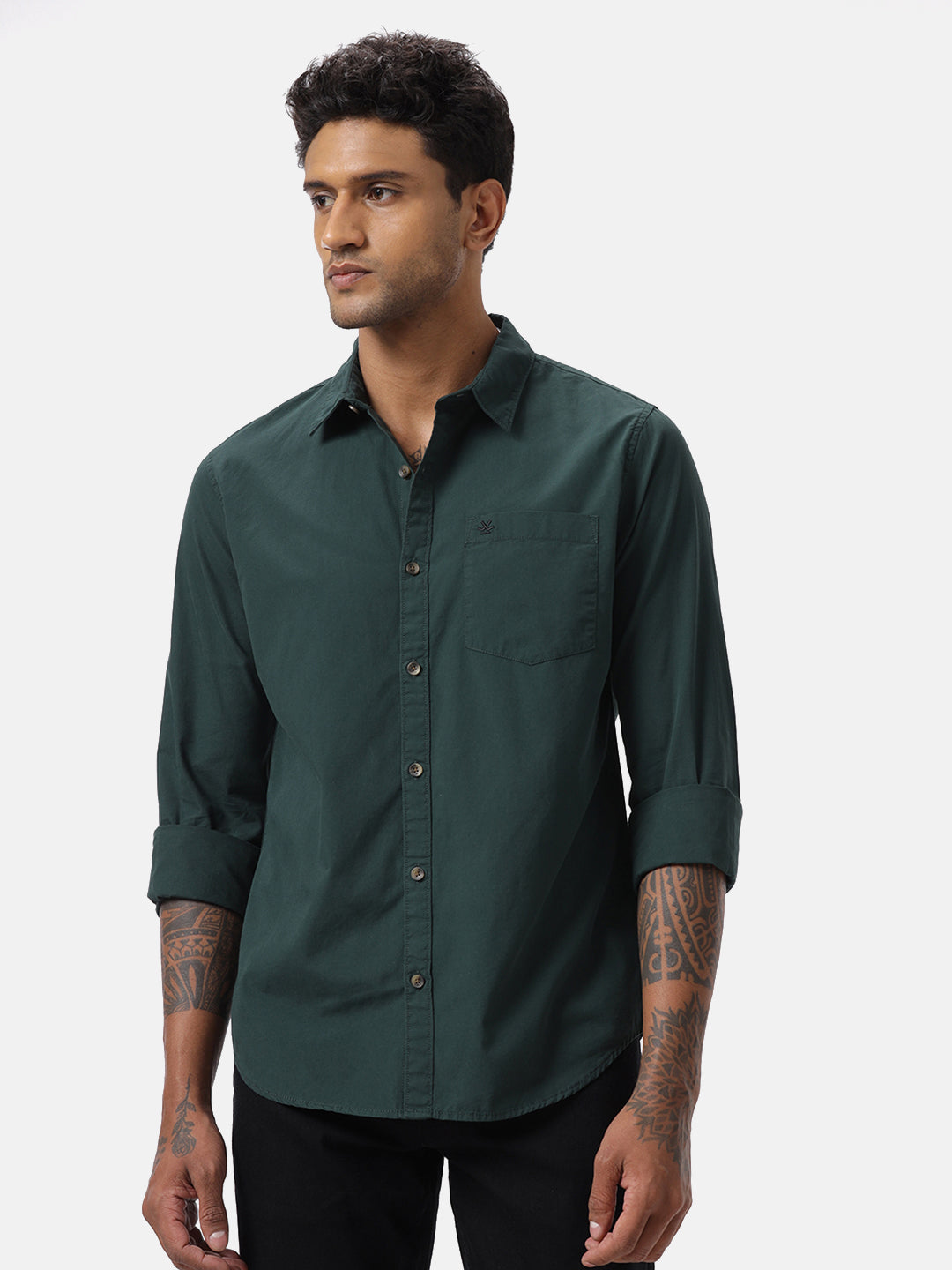 Dark Olive Solid Casual Shirt