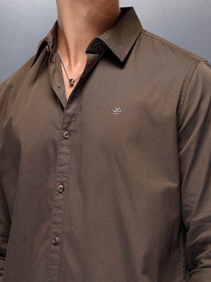 Men's casual slim fit shirt | Brown