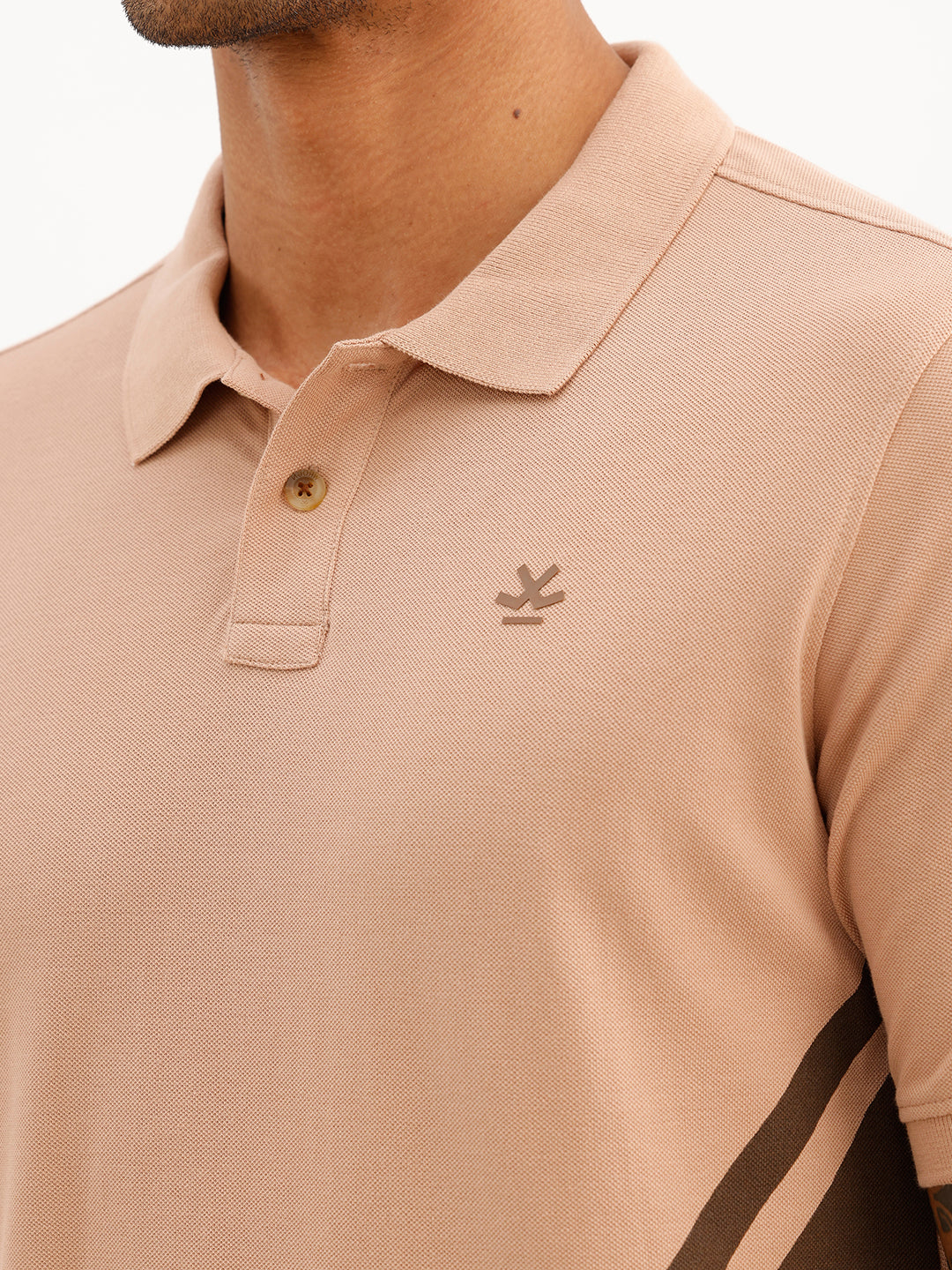 Slim Fit Placement Printed Polo T-Shirt | Light Brown