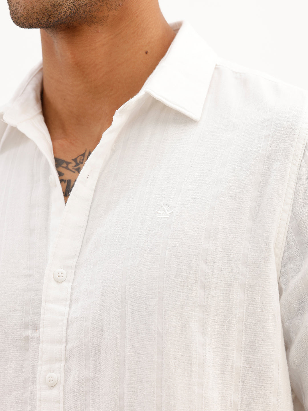Solid Slim Fit Textured Shirt | White
