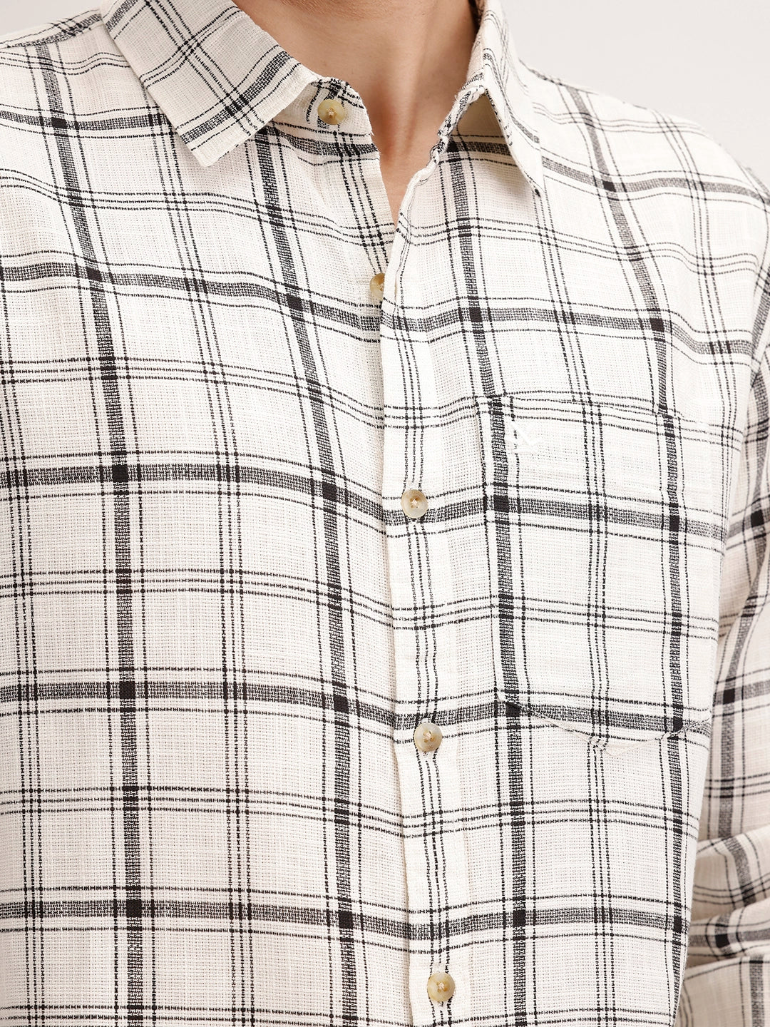 Regular Fit Textured Checkered Shirt | Off White