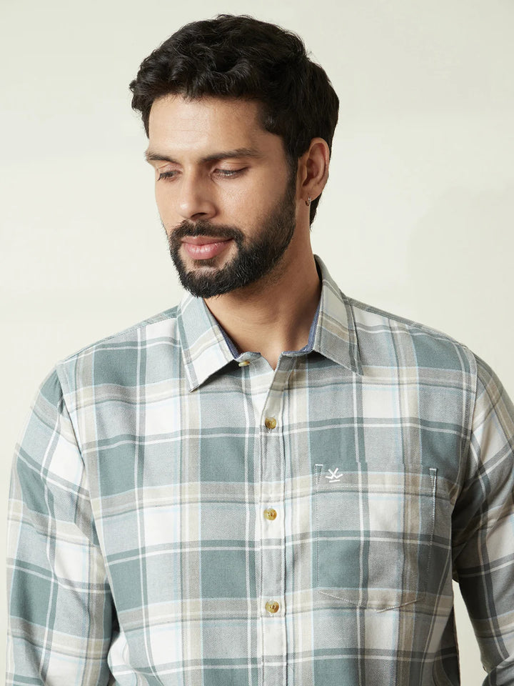 Tonal Checked Slim Fit Shirt | Green