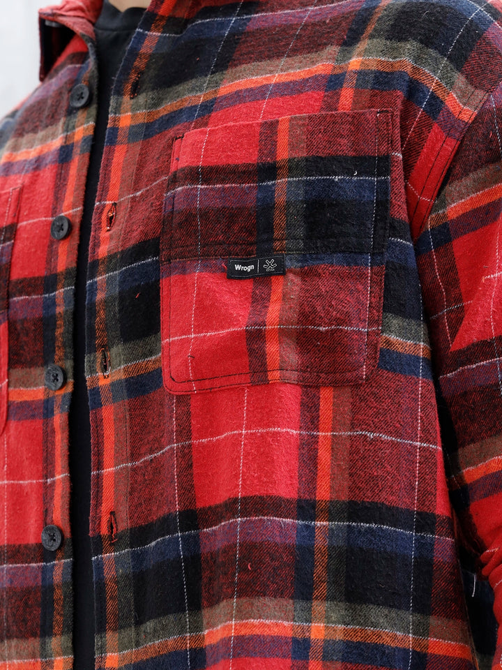Wrogn Men's Checked Oversized Shirt | Red