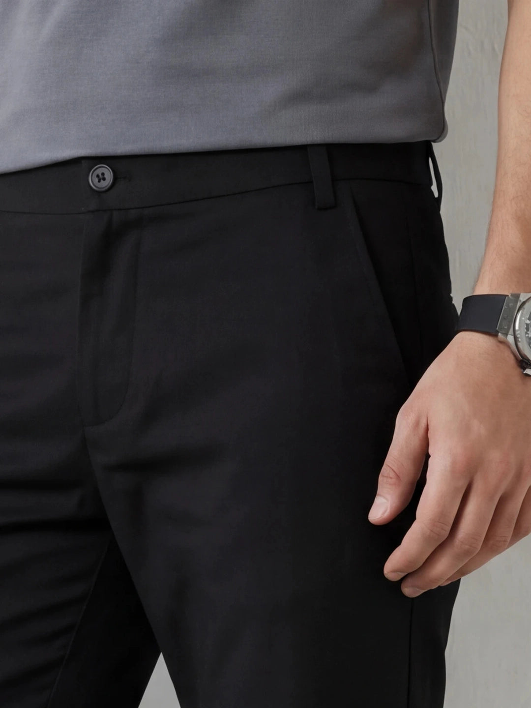 Straight Fit Solid Trouser | Black