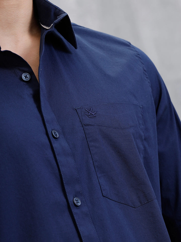 Solid Lycra Blend Shirt | Dark Blue