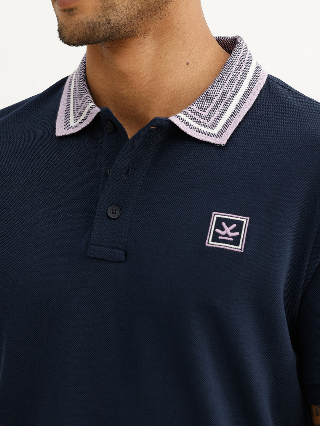 Slim Fit Contrast Collar Polo T-Shirt | Navy Blue