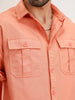 Oversized Solid Double Pocket Shirt | Peach