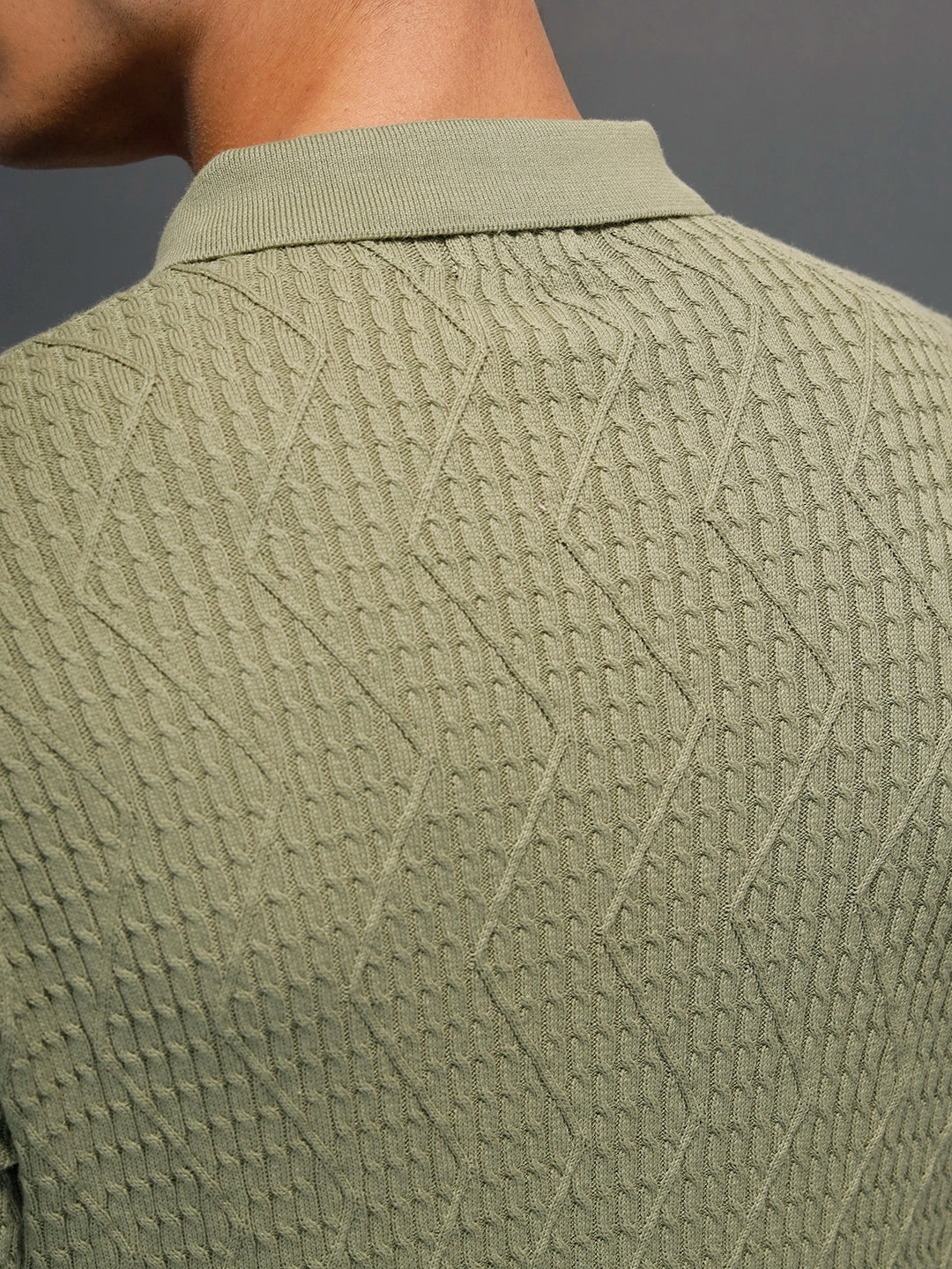 Textured Knit slim fit Polo T-shirt | Olive