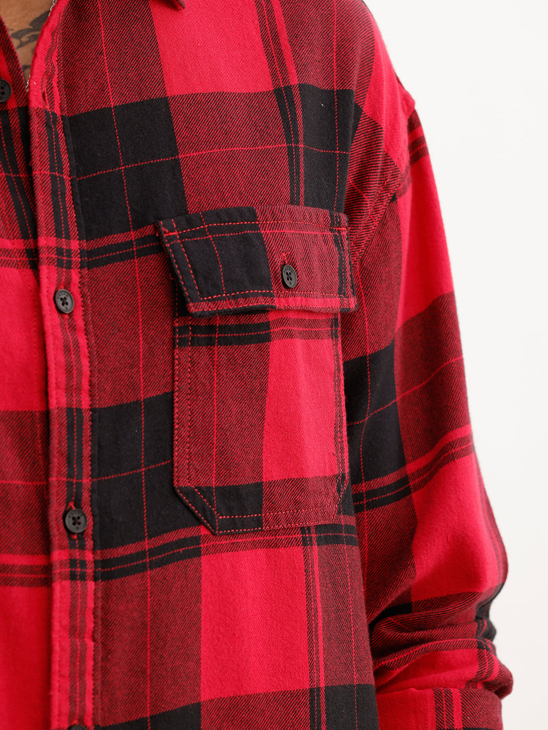 Oversized Checkered Full Sleeve Shirt | Red