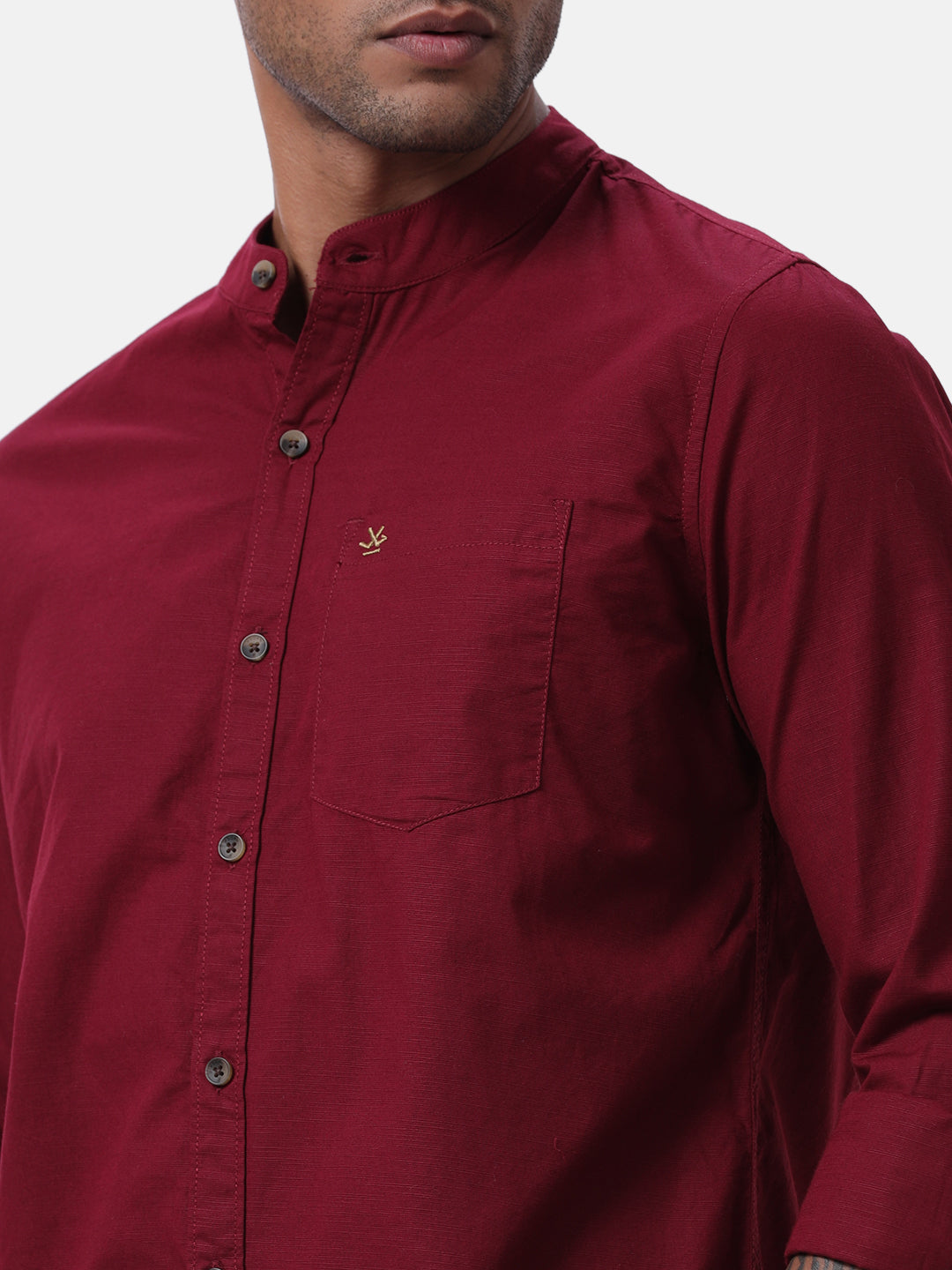 Classic Wine Mandarin Collar Shirt