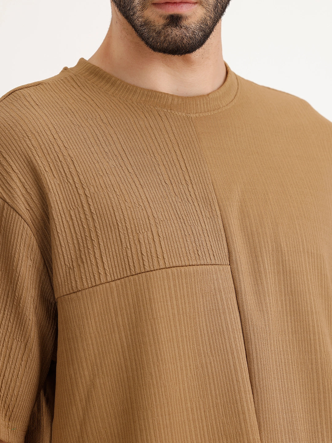 Textured Oversized Cut & Sew T-Shirt | Khaki