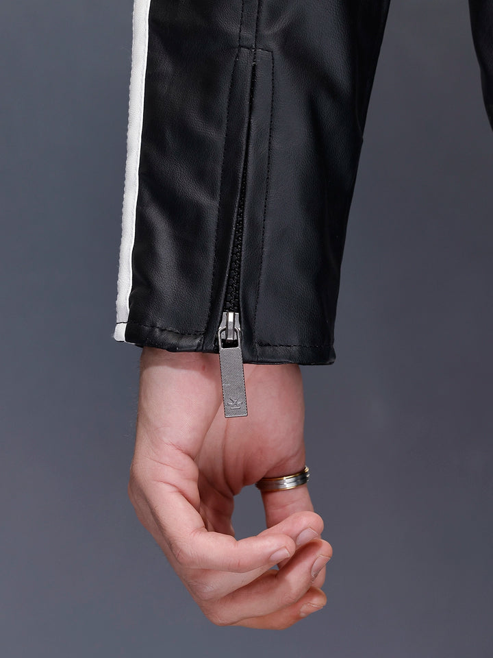 Men’s moto-style jacket with contrast stripes | Black