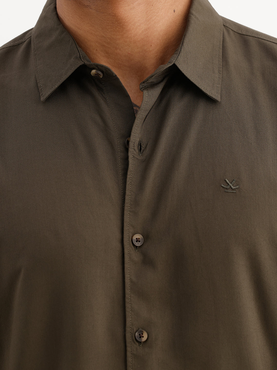 Solid Slim Fit Half Sleeve Shirt | Olive