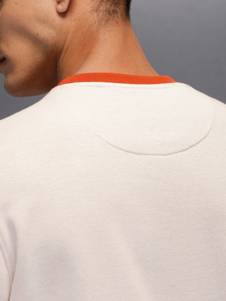 Men's casual sweatshirt with contrast collar detail | Beige