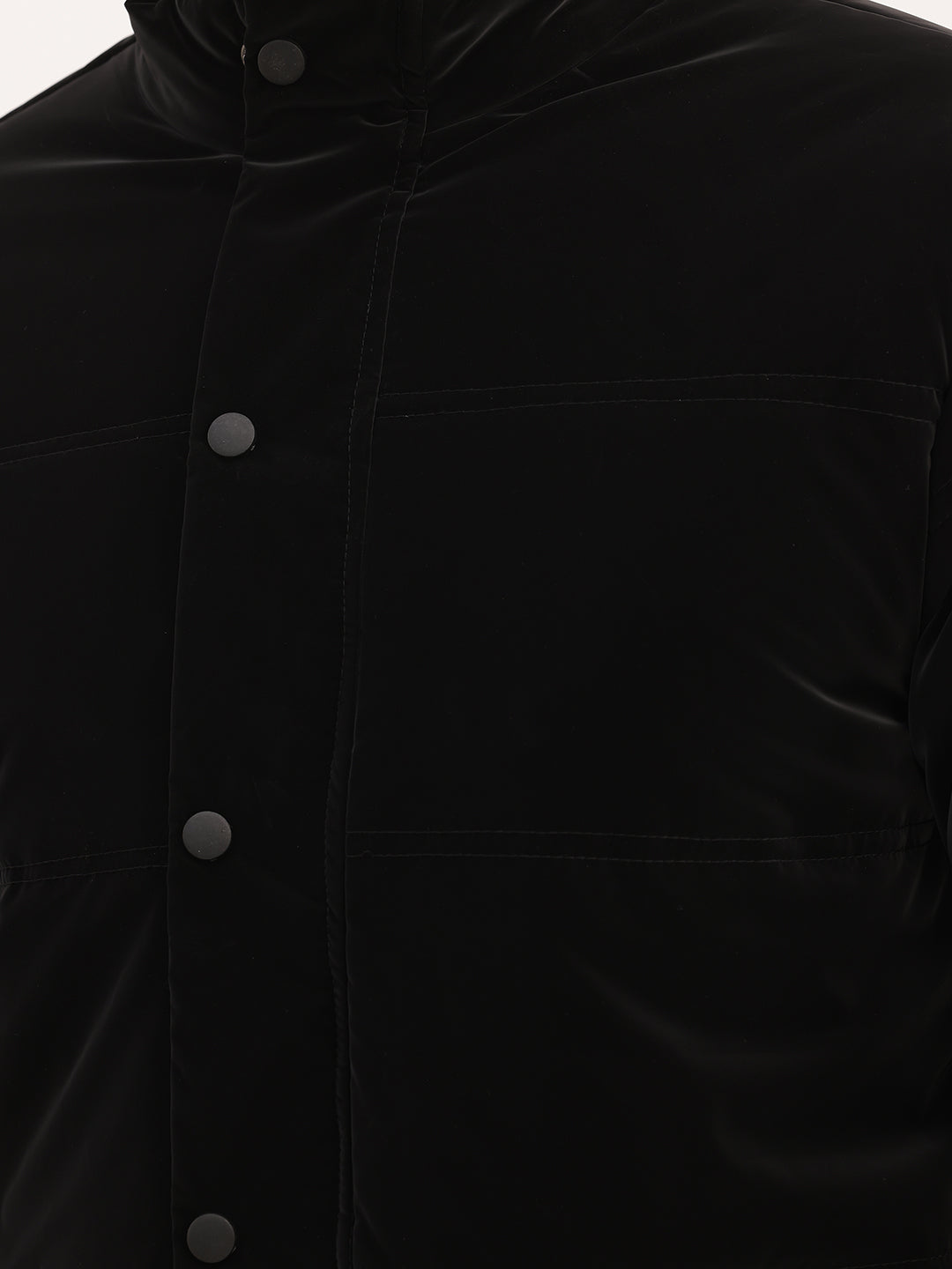 Solid Regular Fit Puffer Jacket | Black