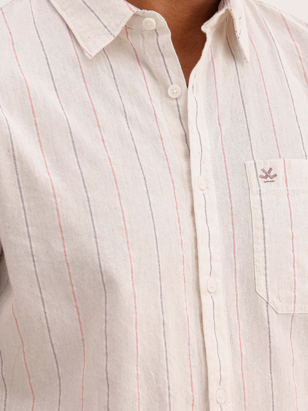 Classic Striped Linen Blend Shirt | Beige | WWSH0696MAZ