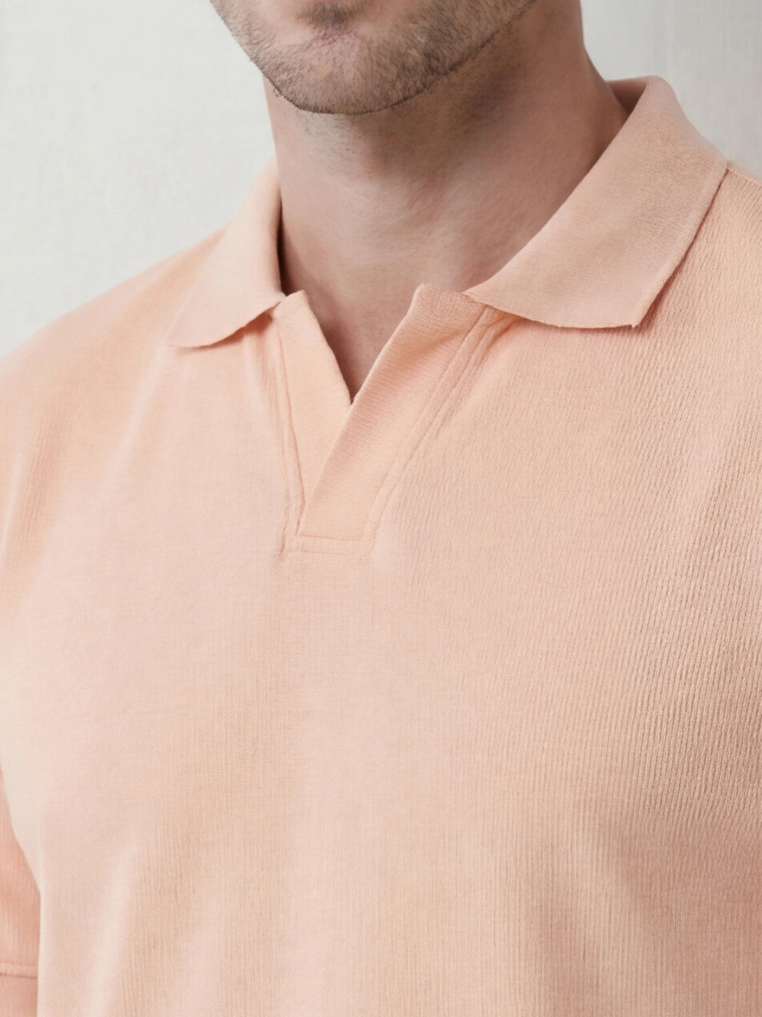 Classic Textured Polo T-Shirt | Peach