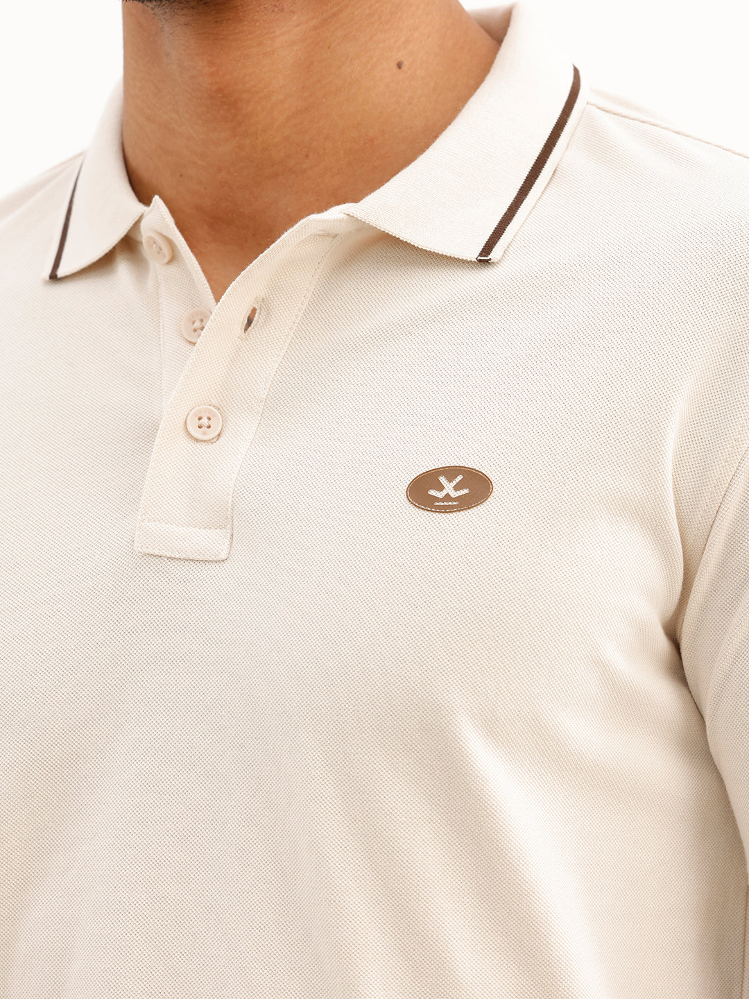 Regular Fit Tipping Collar Polo T-Shirt | Beige