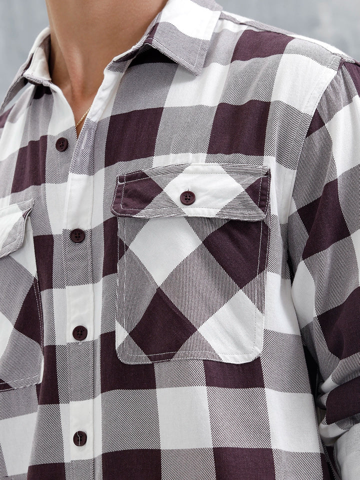 Men Checkered Pattern Comfort Fit Shirt | Brown