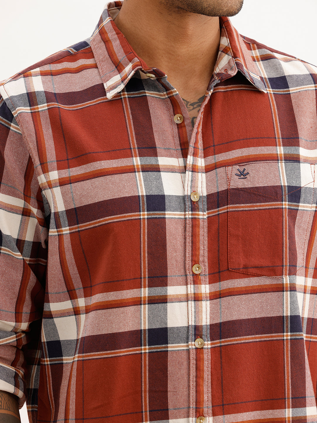 Regular Fit Full Sleeve Checkered Shirt | Brown