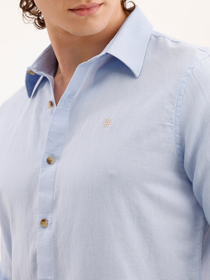 Solid Slim Fit Linen Shirt  | Blue