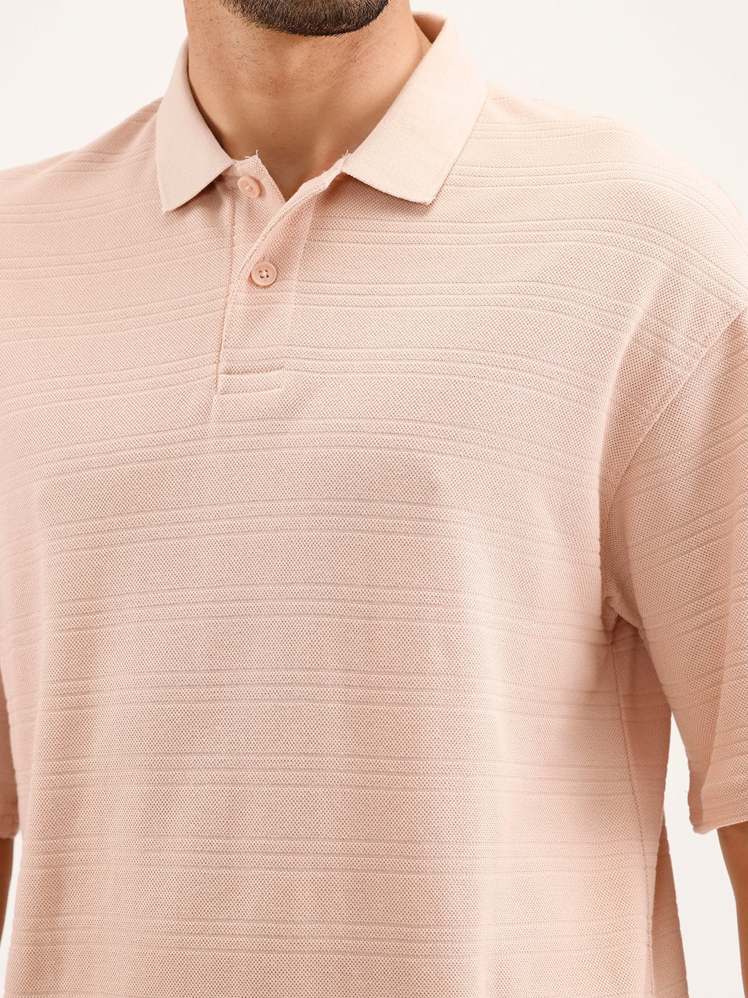 Textured Oversized Polo T-Shirt | Pink