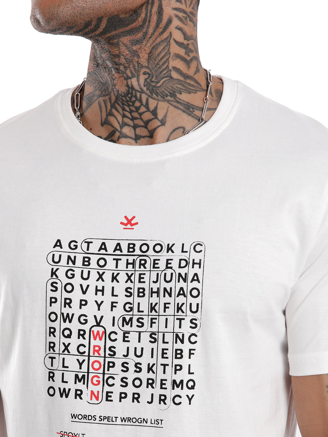 White Crossword Printed T-Shirt