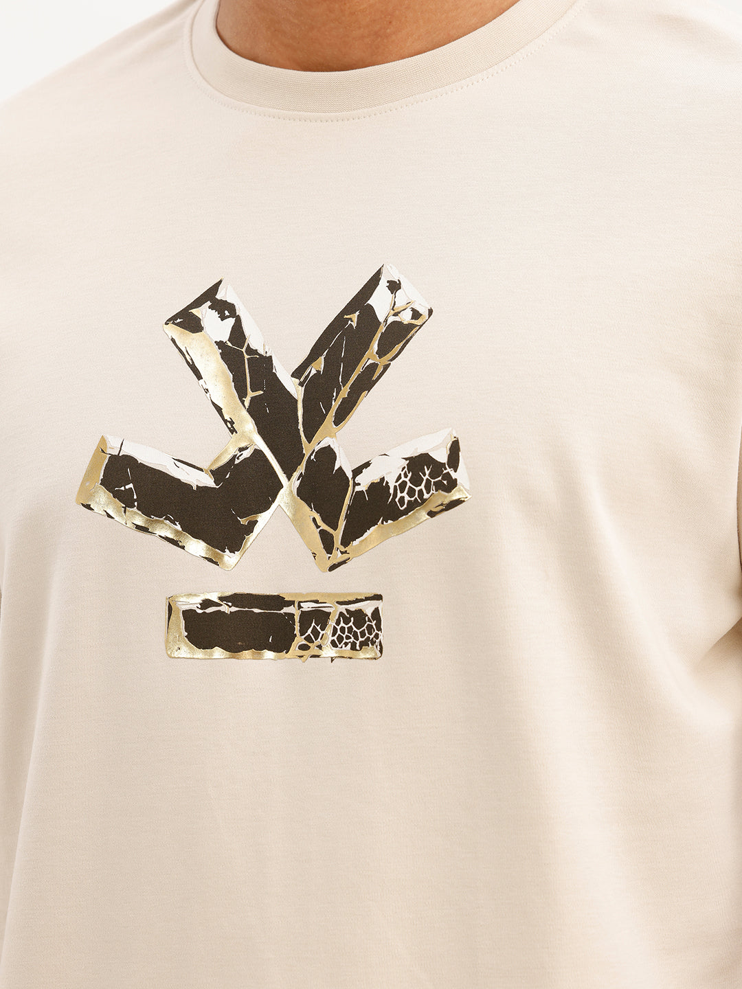 Slim Fit Foli Printed T-Shirt | Beige