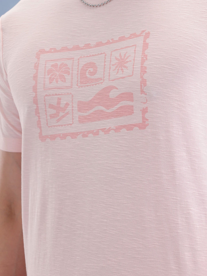 Slim Fit Textured T-Shirt  | Pink