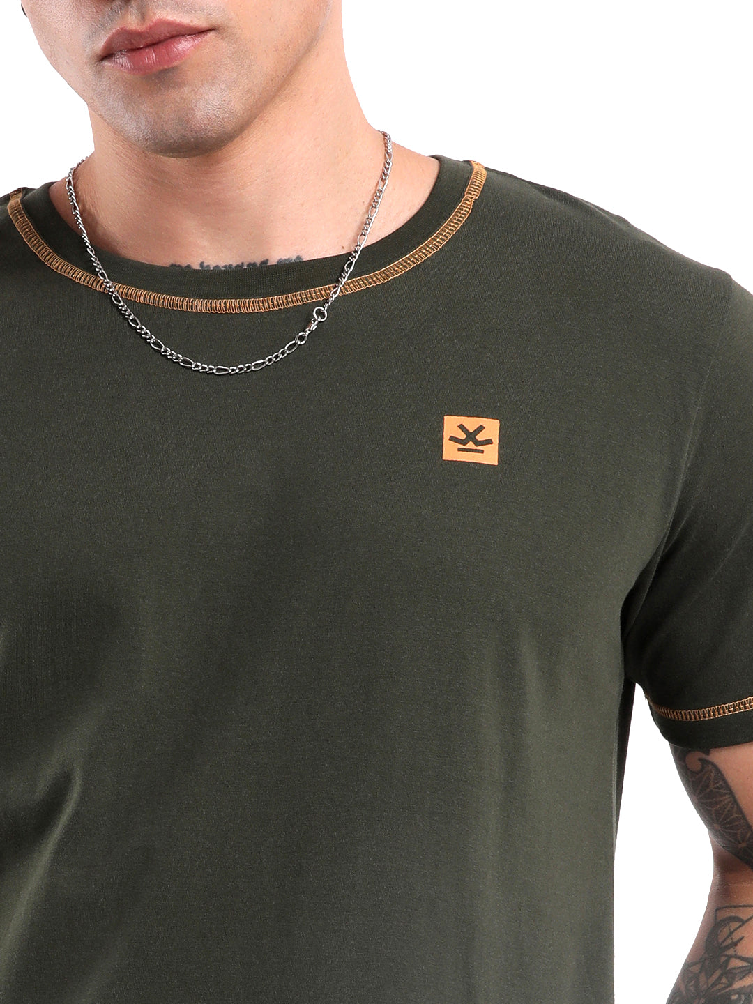 Olive Swerve Crew Neck T-Shirt