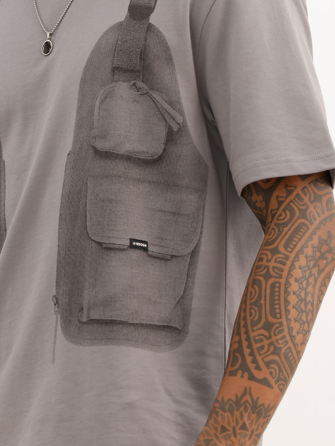 Oversized Placement Printed T-Shirt | Grey
