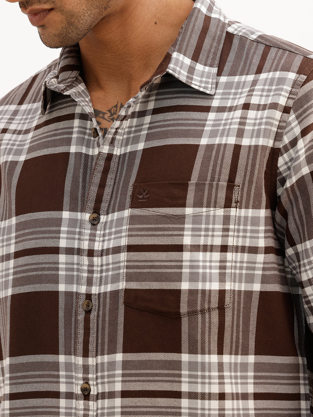 Classic Regular Fit Checkered Shirt | Brown