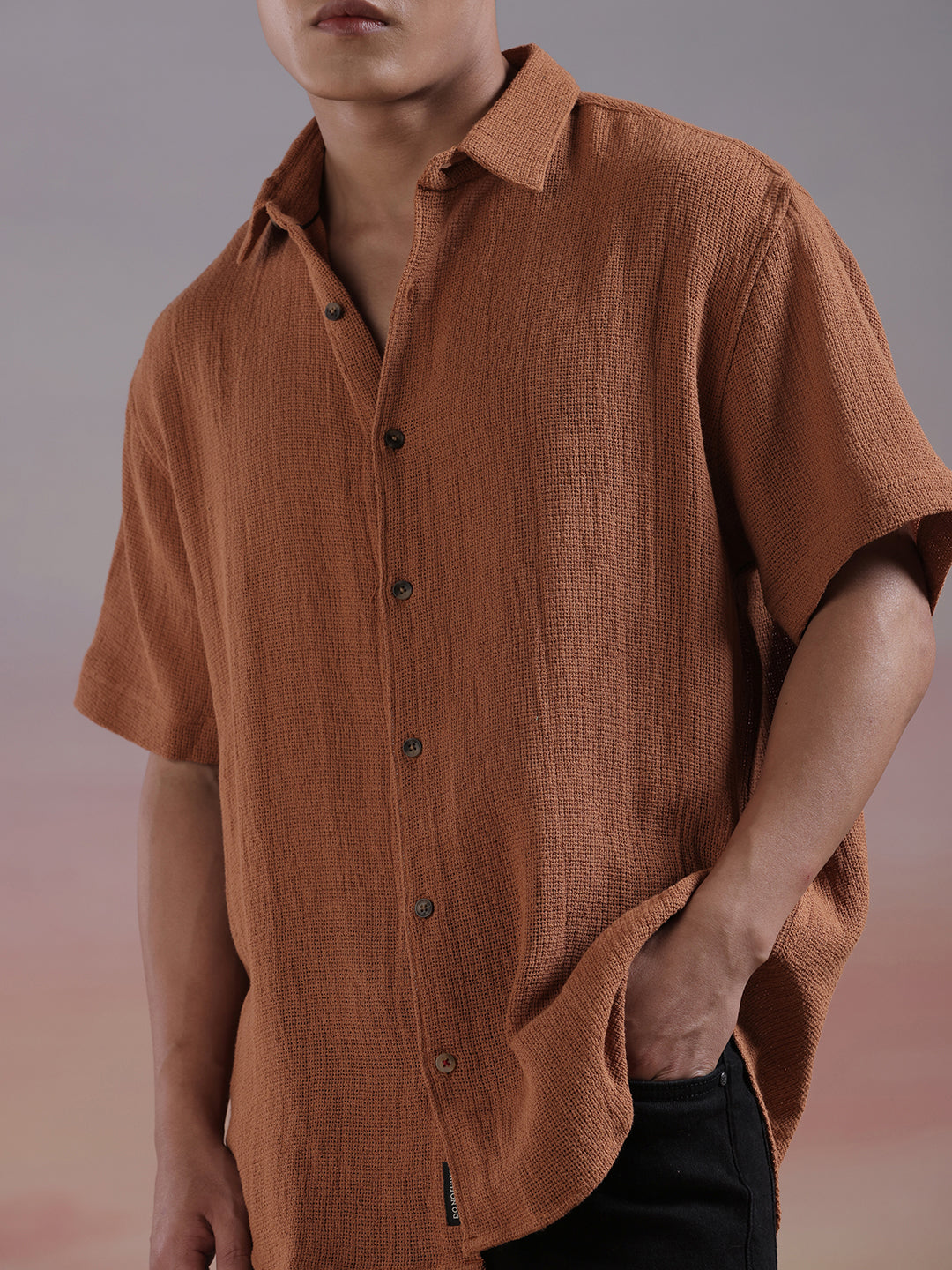 Textured Half Sleeve Rust Shirt