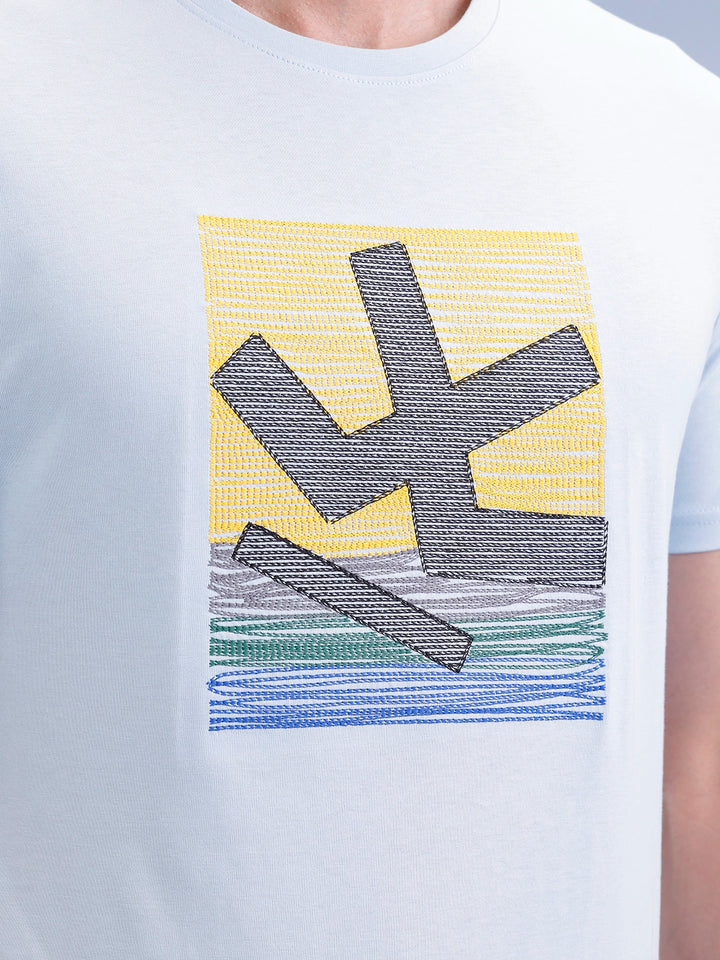 Slim Fit Embroidered Patch T-Shirt | Light Blue