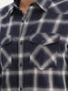 Slim Fit Checkered Double Pocket Shirt | Navy Blue