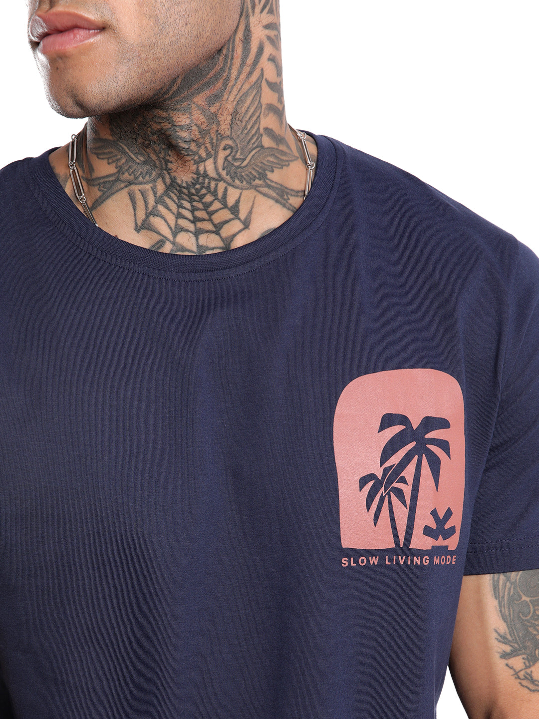 Slow Living Printed Navy T-Shirt