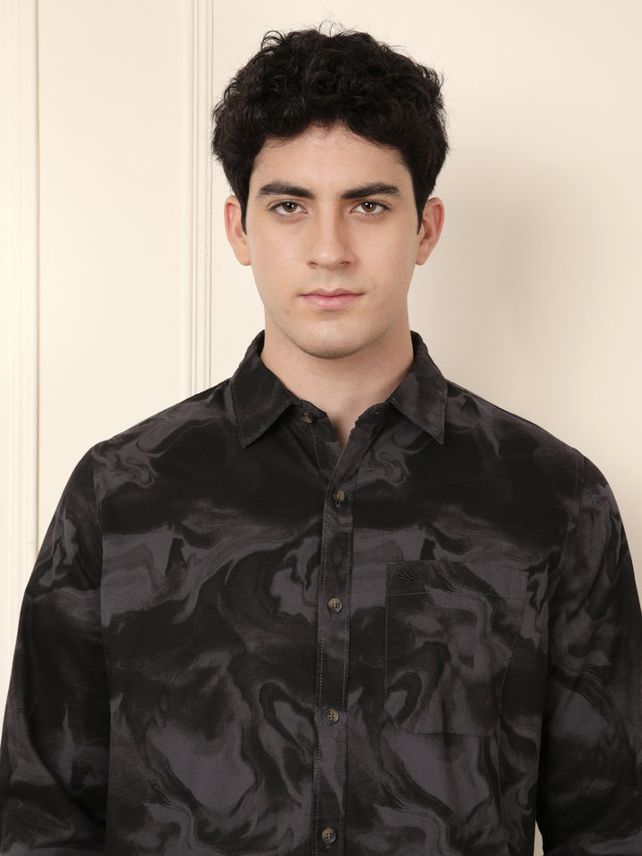 Abstract Slim Fit AOP Shirt | Black