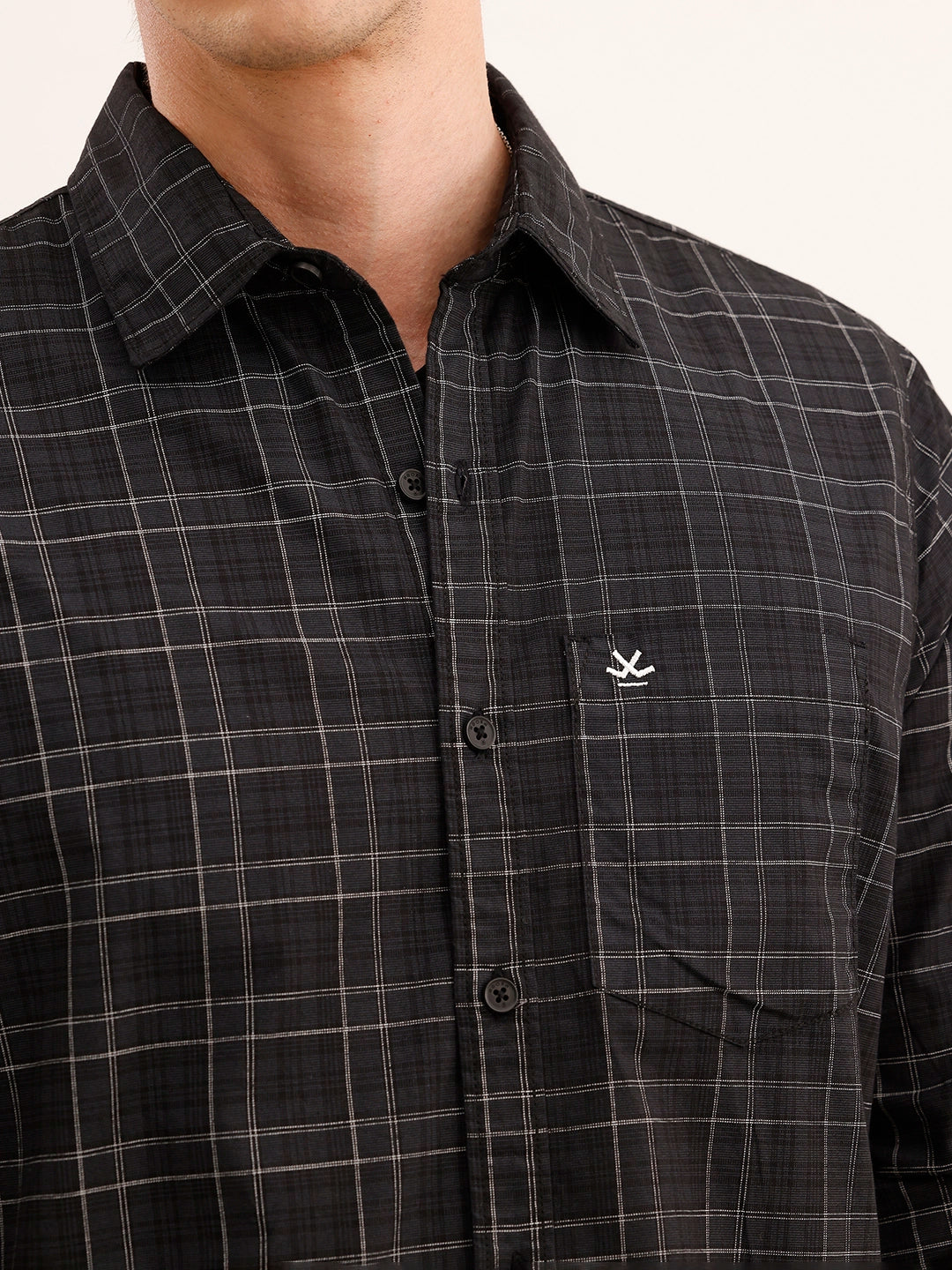 Regular Fit Checkered Shirt | Dark Grey