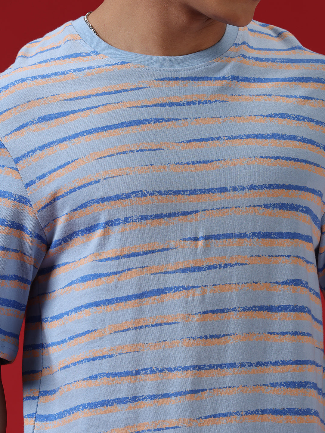 Casual Strings Striped Blue T-Shirt