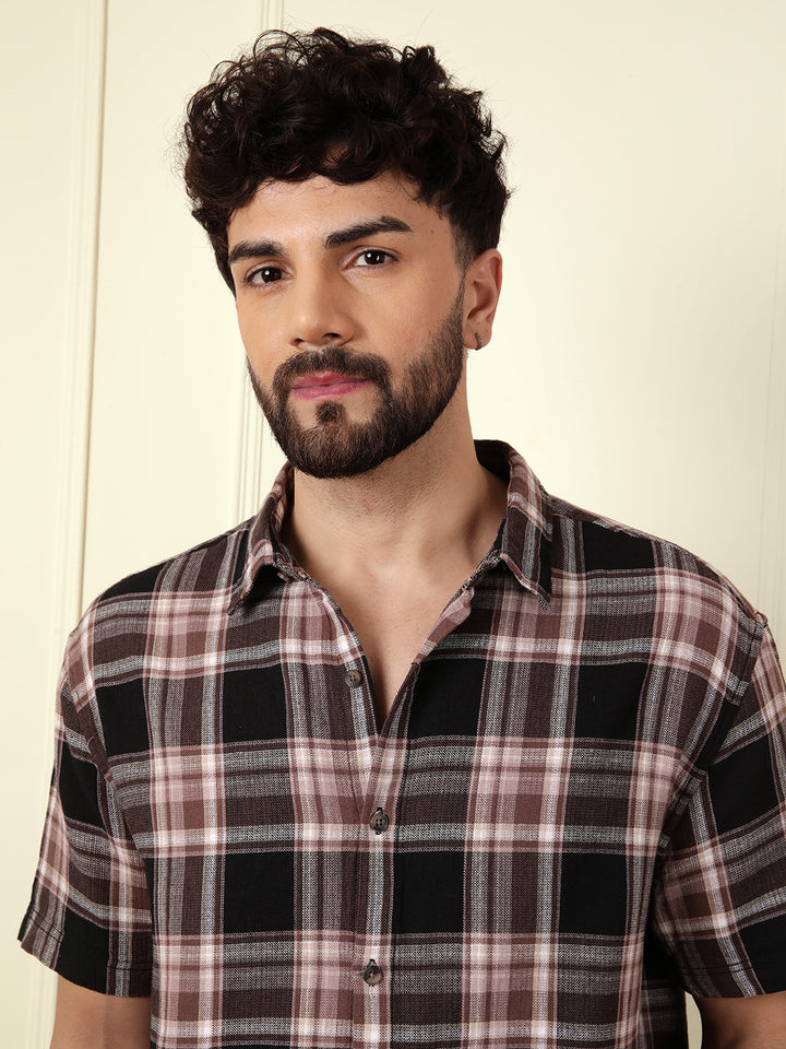 Checked Open Dobby Shirt | Black